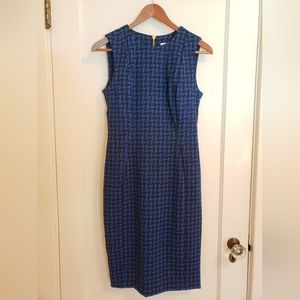 Calvin Klein Royal Blue and Black Print Sheath Dress
